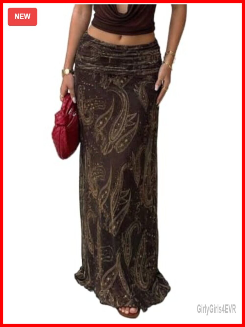 Boho Paisley Maxi Skirt Low Rise Retro Hippie Western Long Skirt